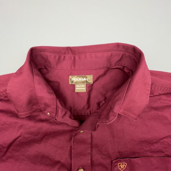 Ariat Burgundy Button Down Shirt 2XL Western Fit Long Sleeve Work Outdoors - Picture 4 of 7